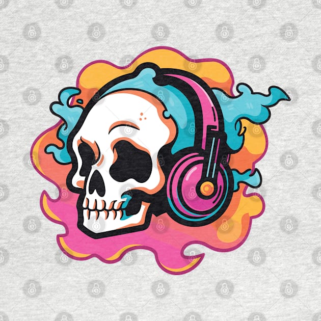 Music in My Bones. Colorful Skull Wearing Headphones. Creepin it real by Lunatic Bear
